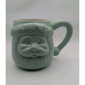 Vintage 2002 Santa Coffee Mug Mint Green Sleigh Bell Bistro
